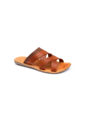 HITZ9703 Men's Tan Leather Casual Open Slipper