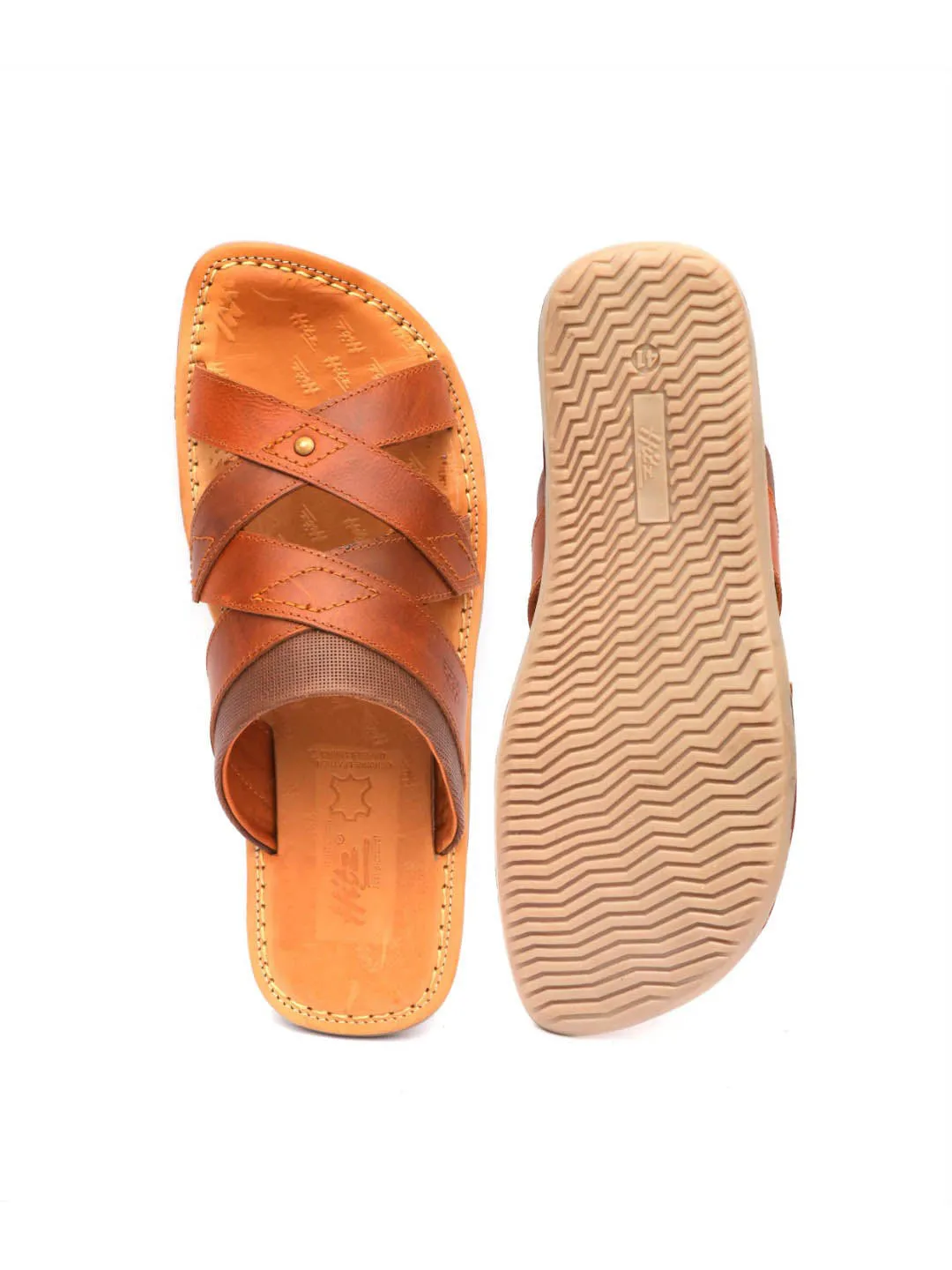 HITZ9703 Men's Tan Leather Casual Open Slipper