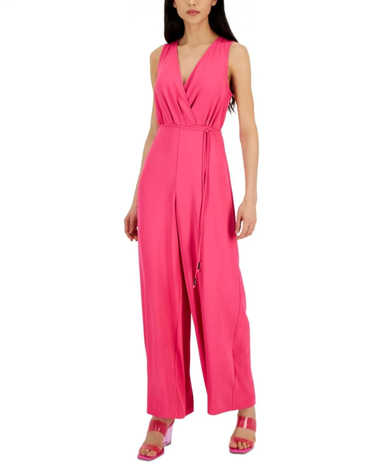 Inc International Concepts Surplice-Neck Tie-Waist Jumpsuit Electric Pink 10