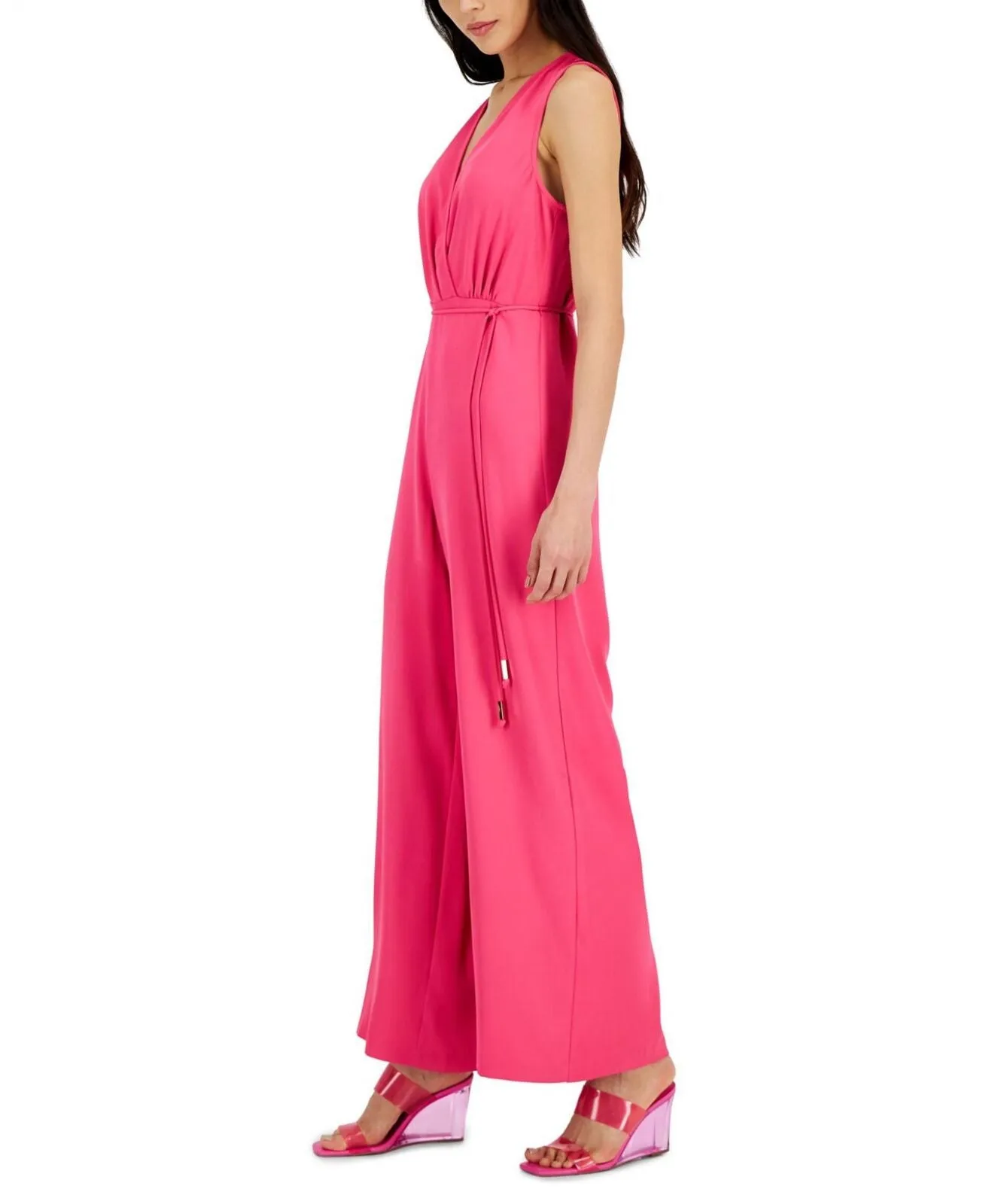 Inc International Concepts Surplice-Neck Tie-Waist Jumpsuit Electric Pink 10