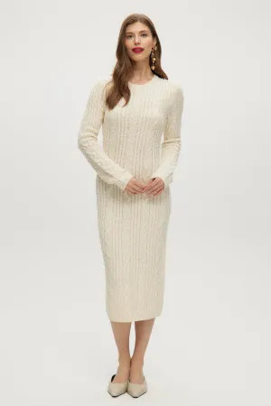 IVORY CABLE KNIT SWEATER DRESS WITH PEARL DETAILS