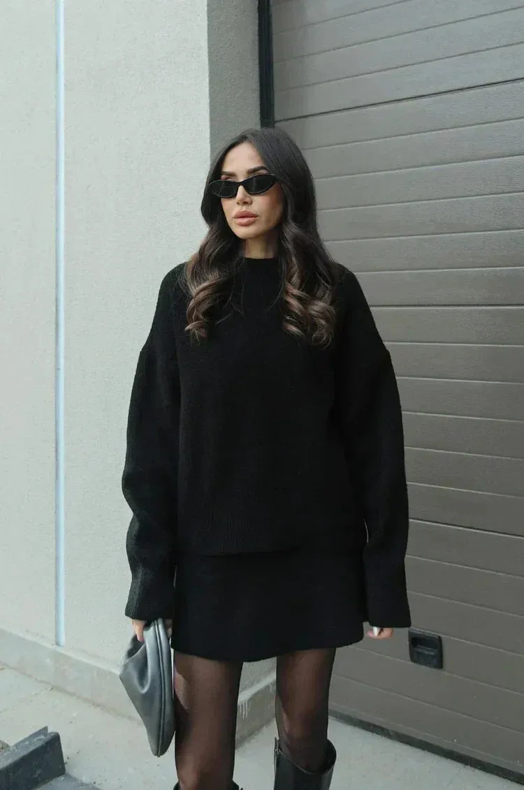 Knitted two -part set for women - elegant sweater and skirt in a timeless design