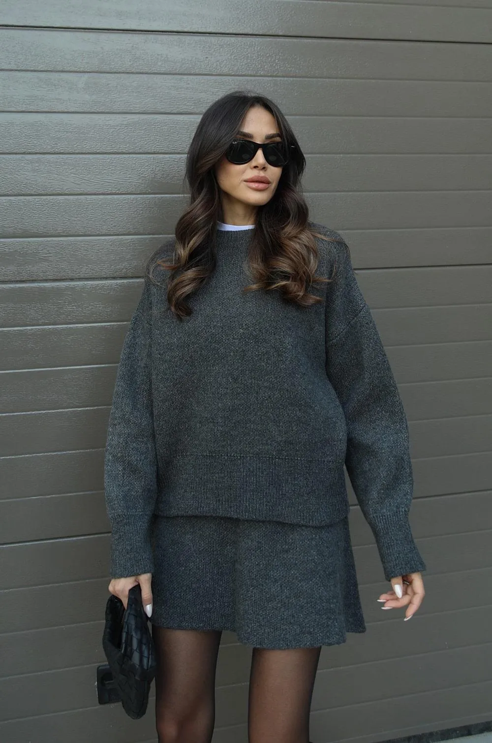 Knitted two -part set for women - elegant sweater and skirt in a timeless design