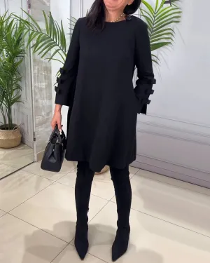 Lea - Casual Black Long Sleeve Dress for Fall Women
