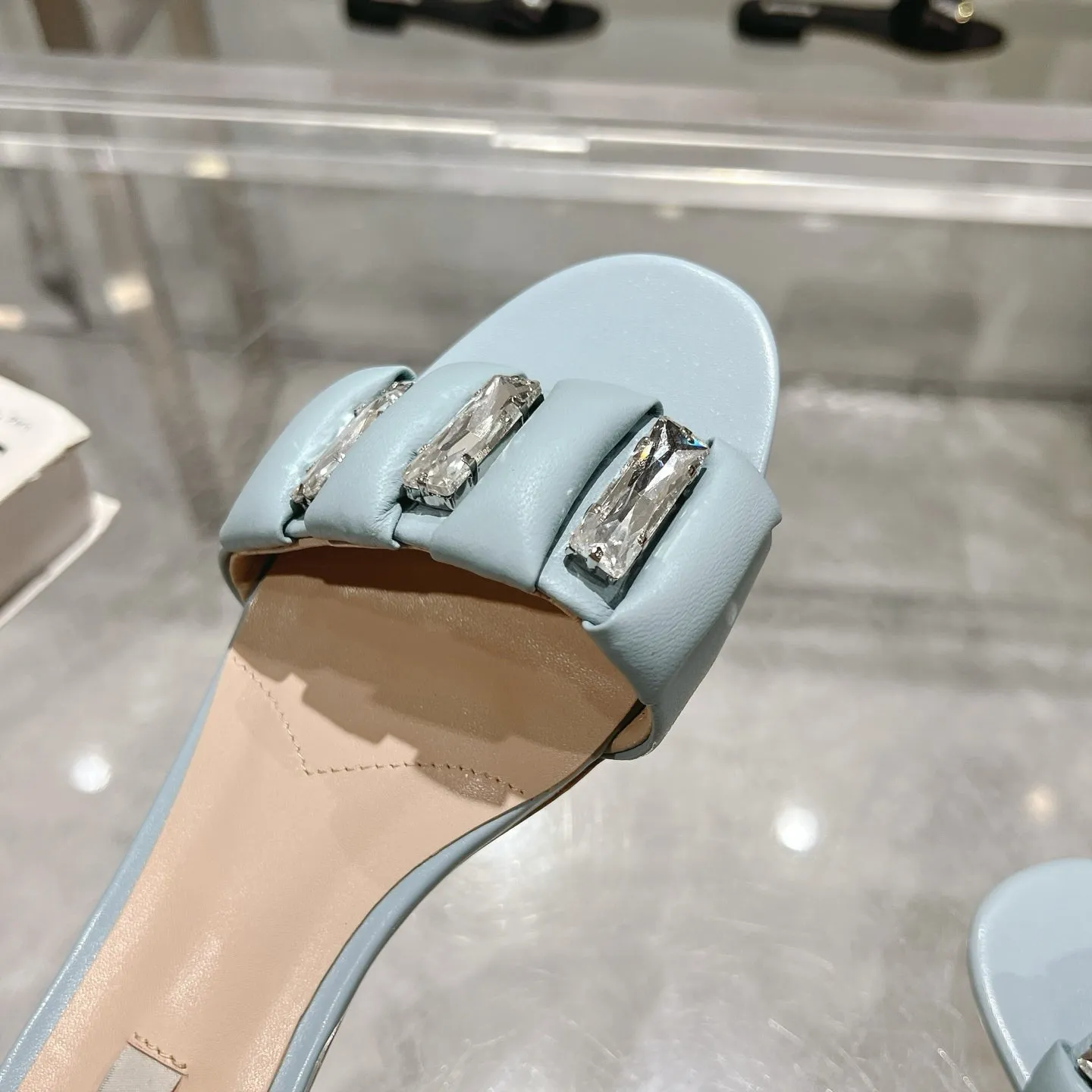 Miu 25C Slippers Light Blue Leather 235284