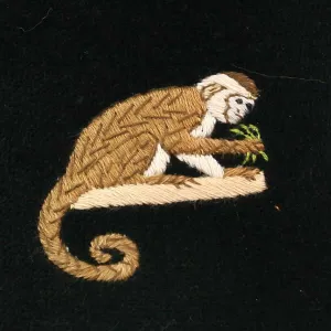Monkey Motif Embroidered Velvet Slipper