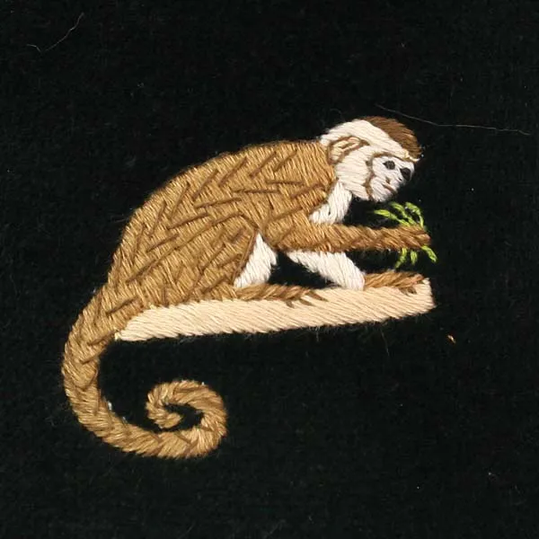 Monkey Motif Embroidered Velvet Slipper
