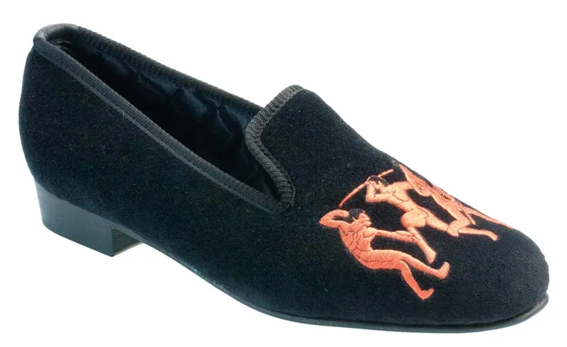 Mythological Motif Embroidered Velvet Slipper