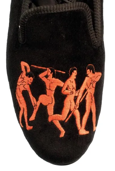 Mythological Motif Embroidered Velvet Slipper