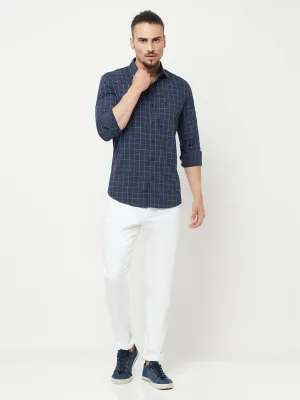 Navy Blue Checked Casual Shirt