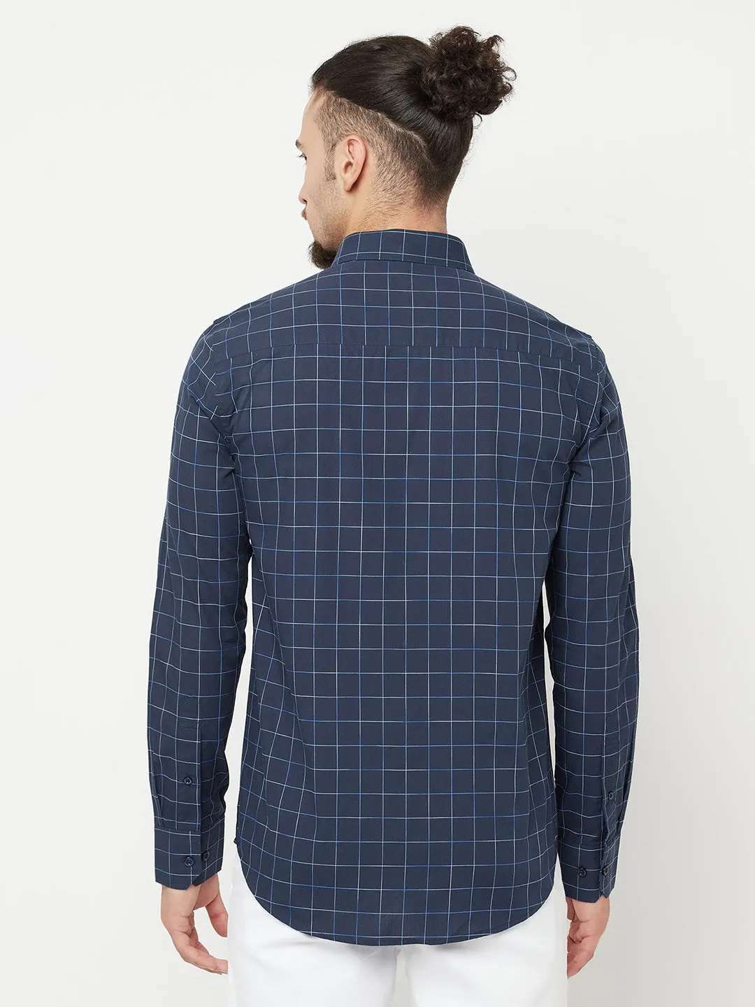 Navy Blue Checked Casual Shirt