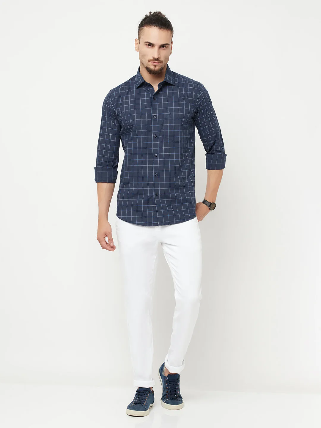 Navy Blue Checked Casual Shirt