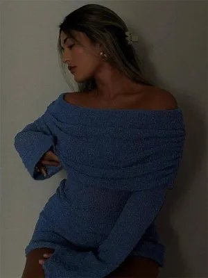 Off-Shoulder Knit Maxi Long Dress – Hollow-Out See-Through Cover-Up for Beach, Holiday, & Party Glam