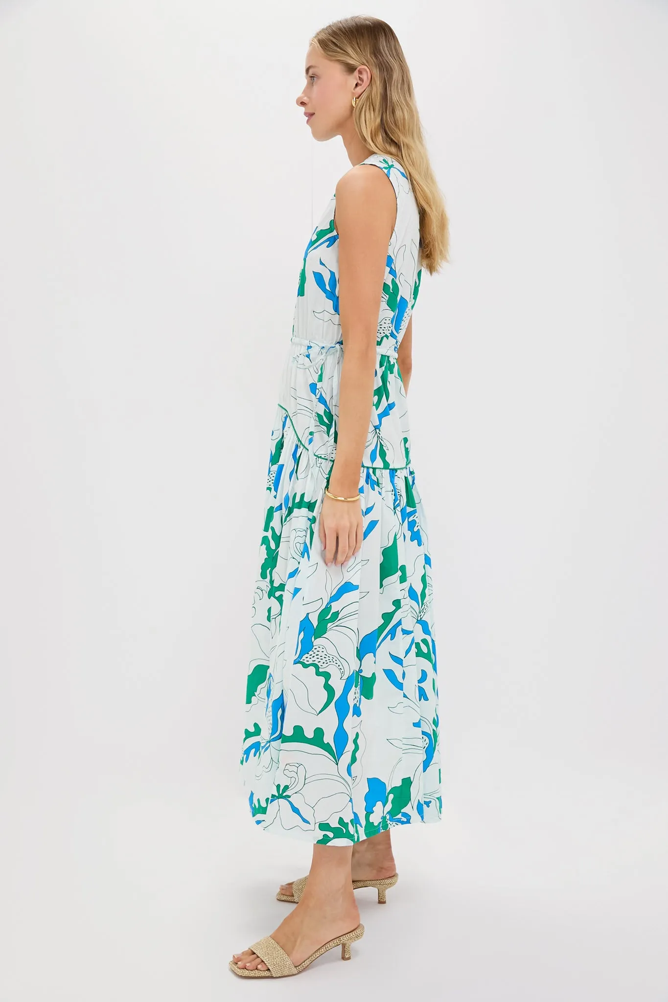 Orchid Green Sleeveless Piped Maxi Dress