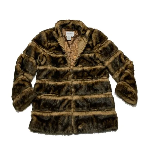 Pamela McCoy Brown Faux Fur Utility Jacket