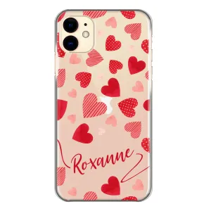 Personalised One Plus Phone Hard Case with Polka Dot/Striped Hearts and Stylish Text
