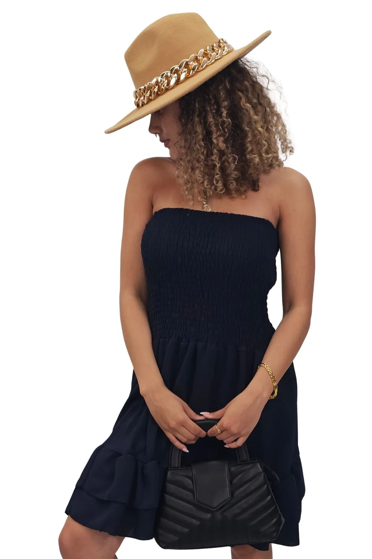 Plain Bandeau Shirred Playsuit