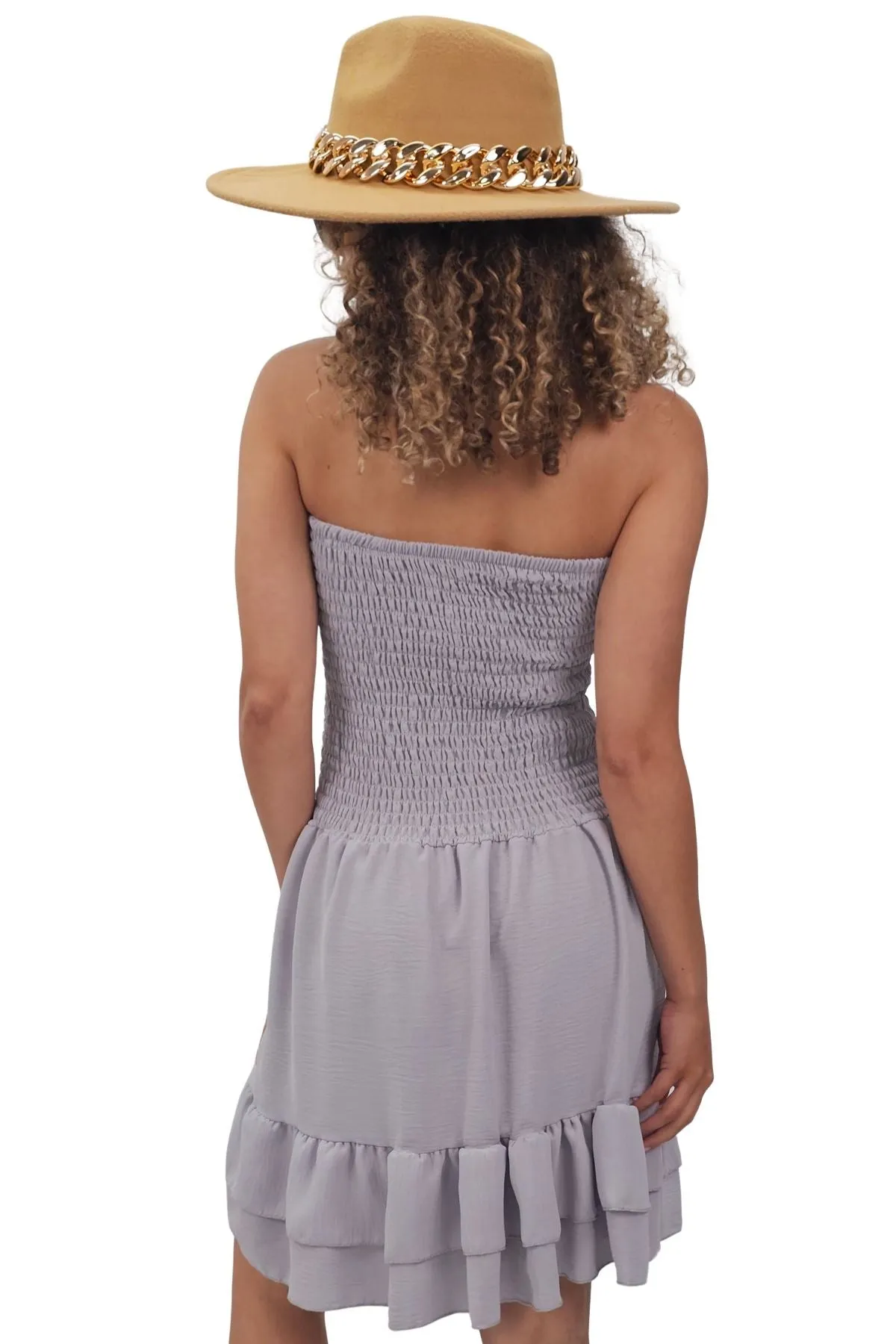 Plain Bandeau Shirred Playsuit