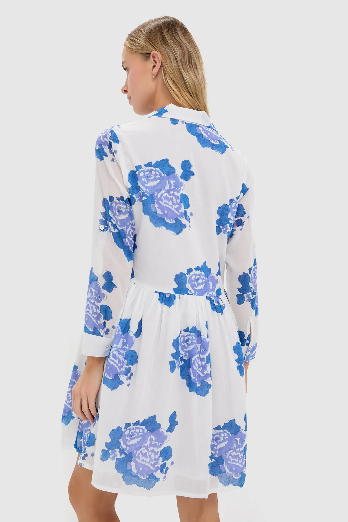 Portofino Blue Long Sleeve Mini Shirt Dress