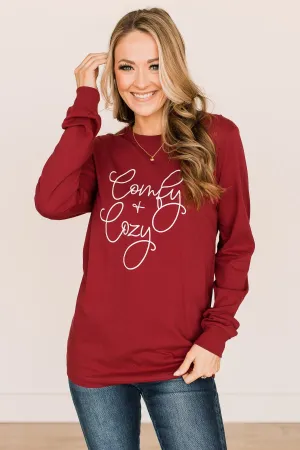 "Comfy & Cozy" Graphic Tee- Cardinal Red