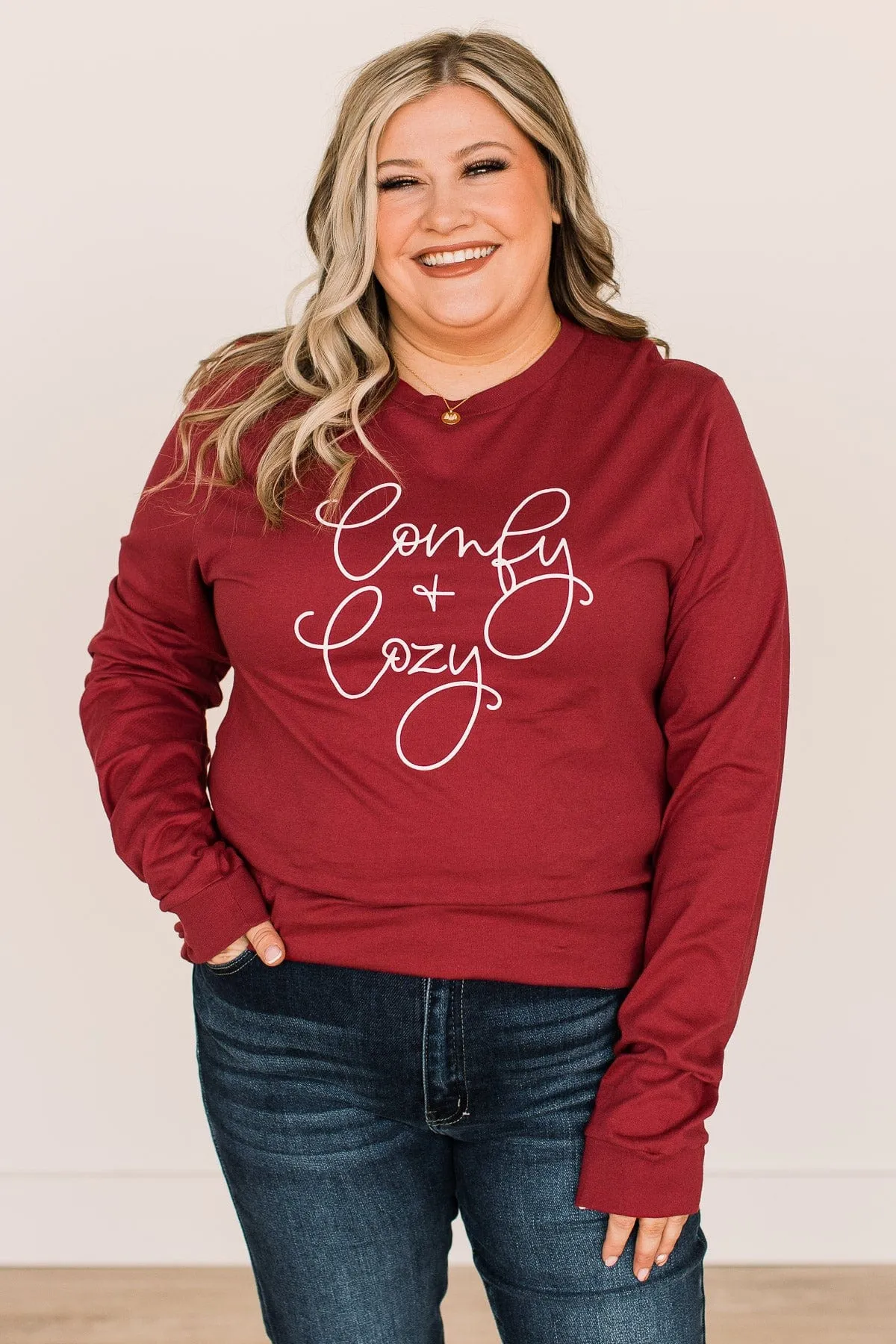"Comfy & Cozy" Graphic Tee- Cardinal Red