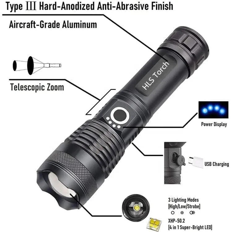 RECON GS2 Rechargeable  XH 3000 lumen Tactical LED Flashlight.