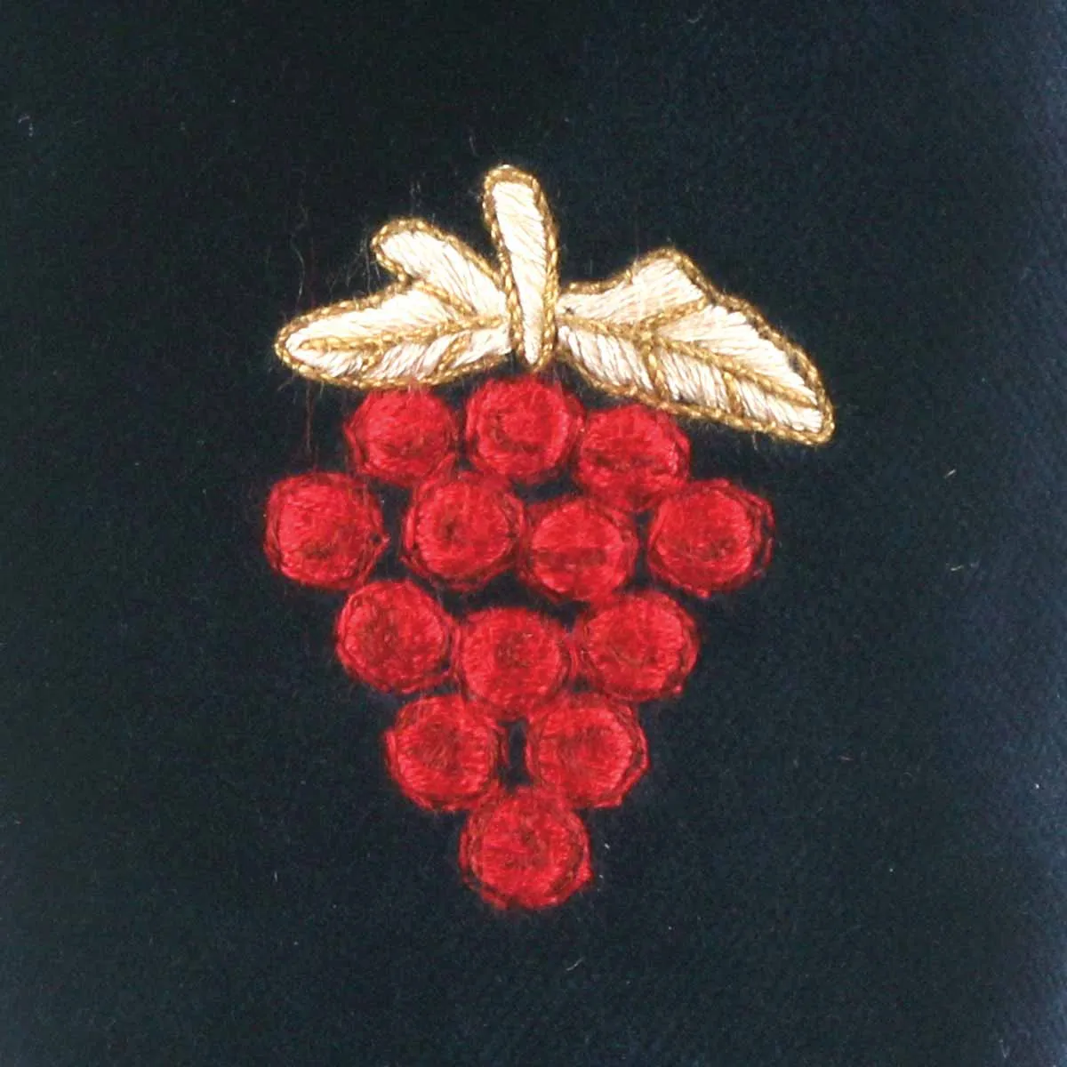Red Grapes Motif Embroidered Velvet Slipper