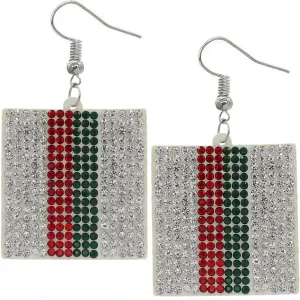 Red Green Vertical Striped Rhinestone Felt Earrings