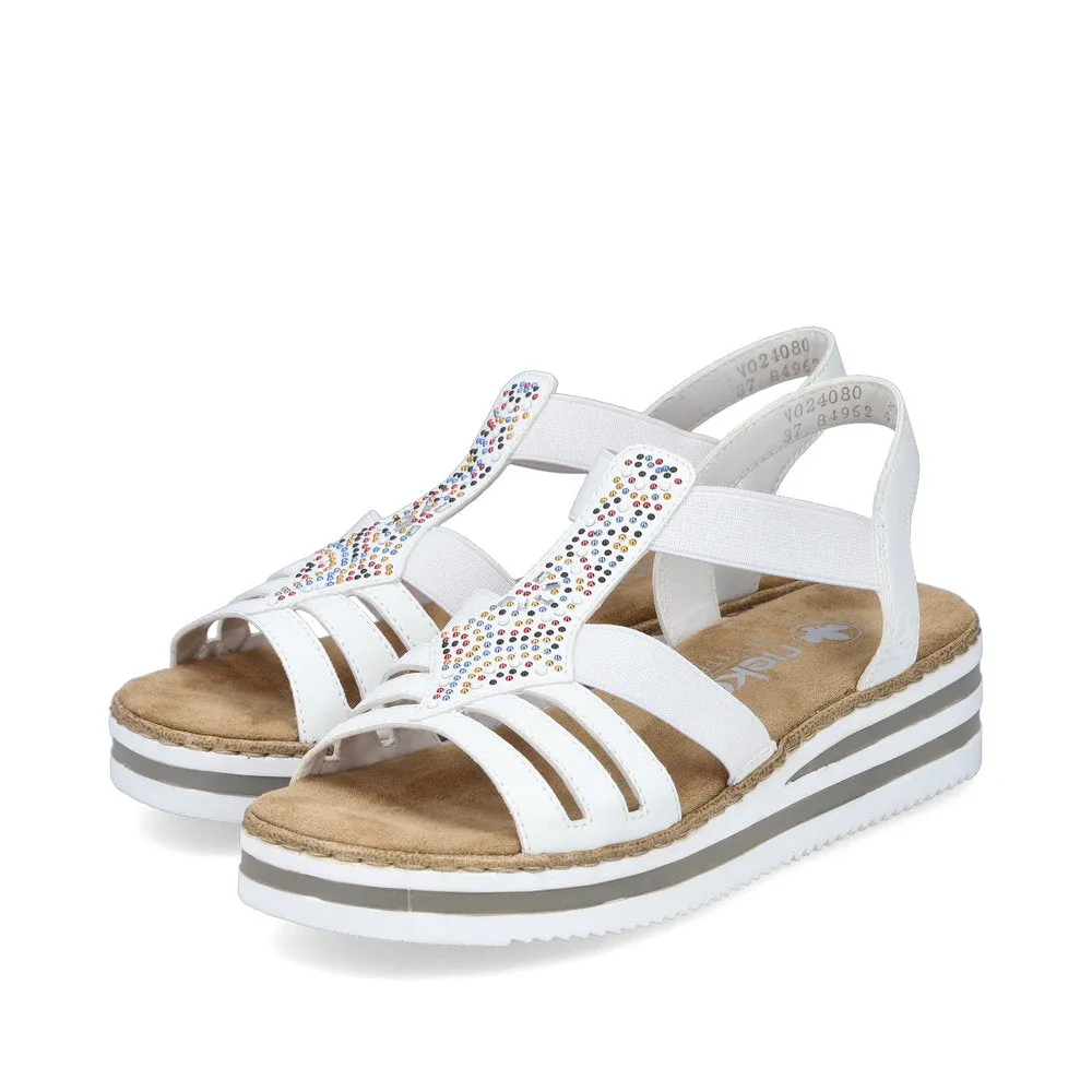 Rieker Low Wedge Sparkle Sandal White