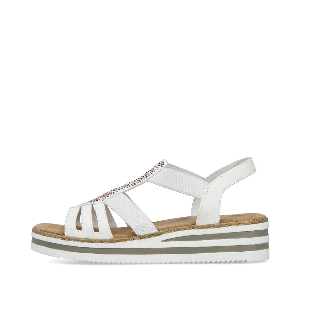 Rieker Low Wedge Sparkle Sandal White