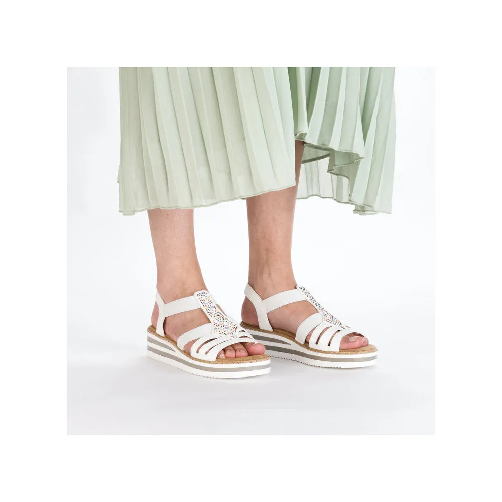 Rieker Low Wedge Sparkle Sandal White