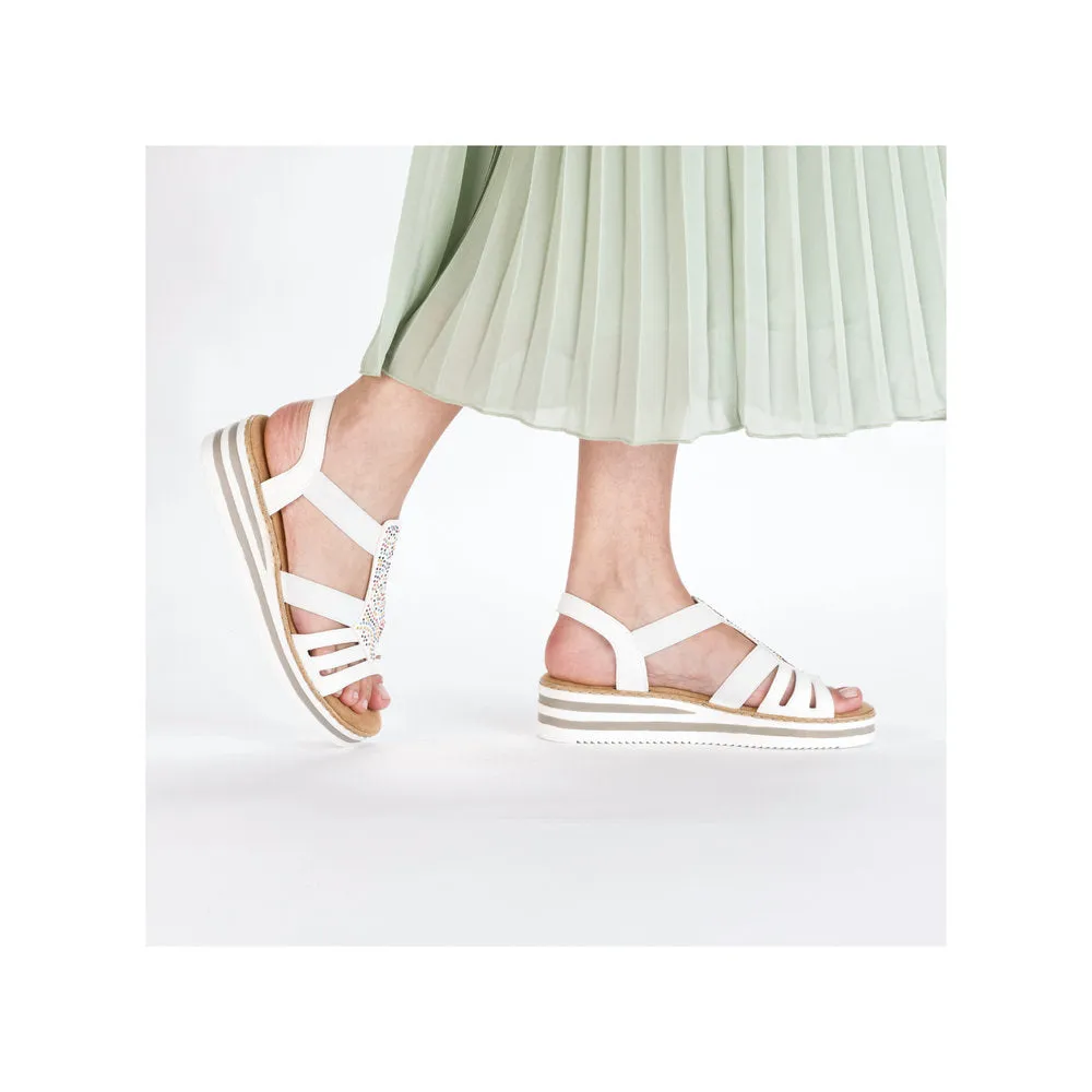 Rieker Low Wedge Sparkle Sandal White