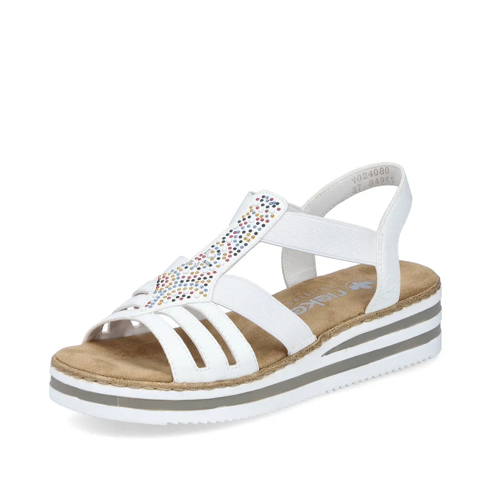 Rieker Low Wedge Sparkle Sandal White