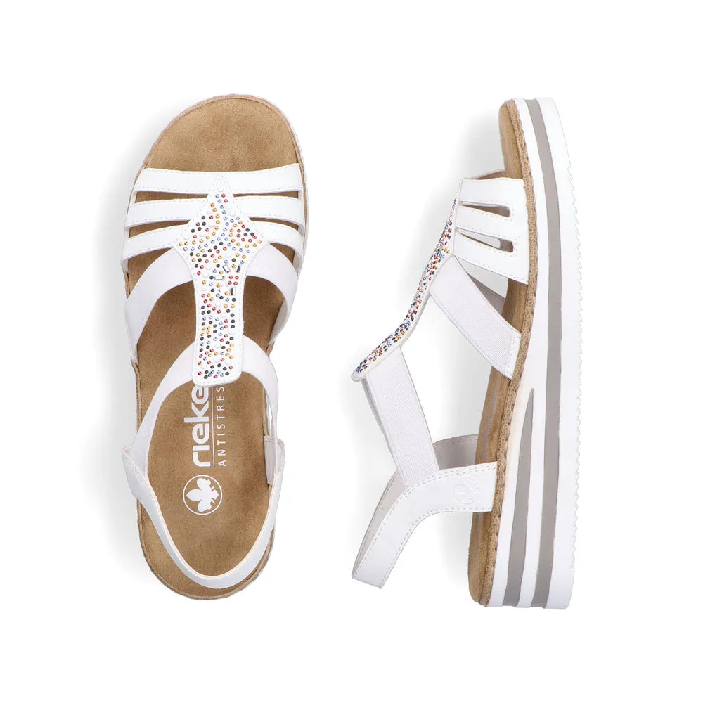 Rieker Low Wedge Sparkle Sandal White