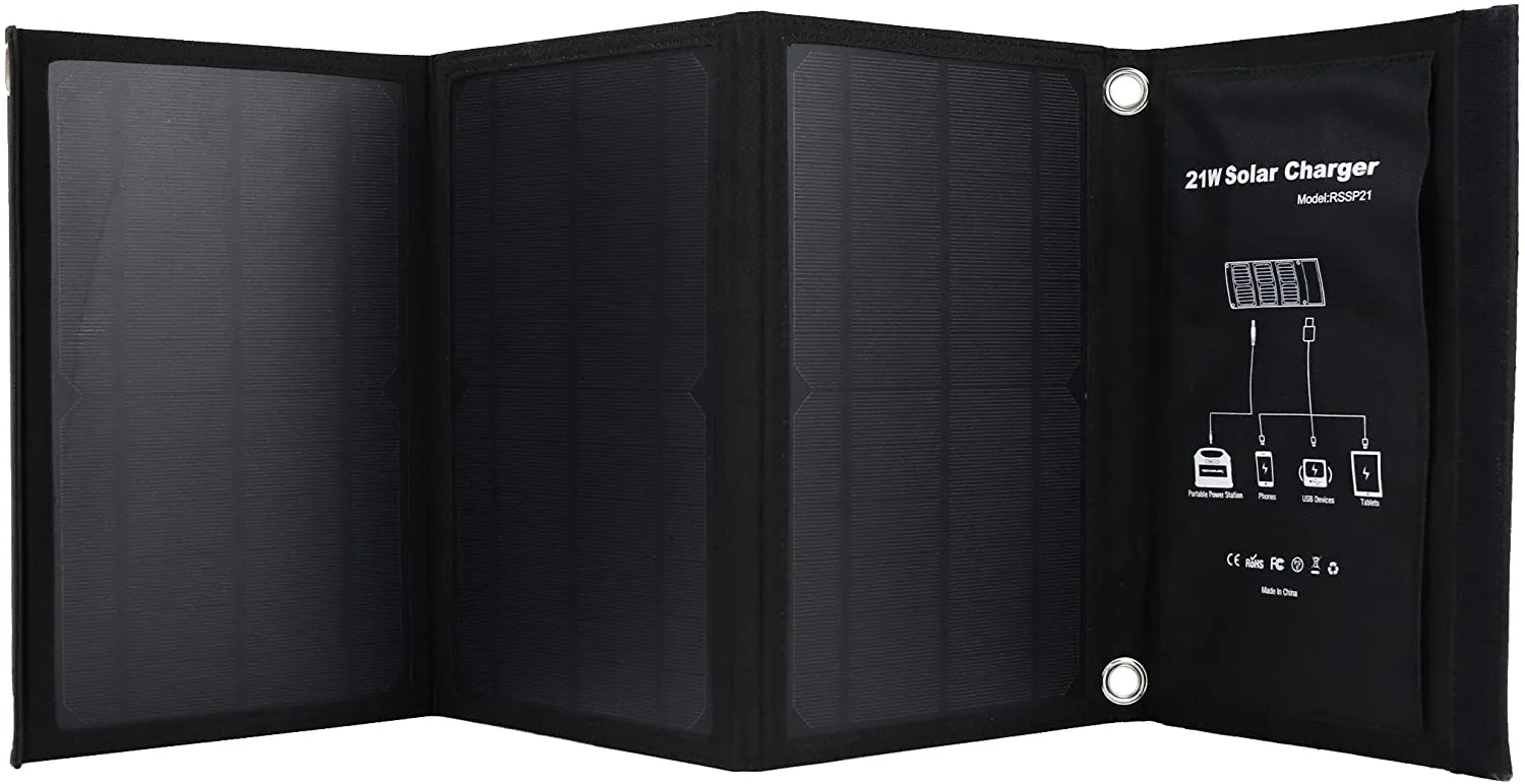ROCKSOLAR Foldable Solar Panel, Portable 21W 18V Monocrystalline Kit with Charging Cable and Adapters, USB and DC