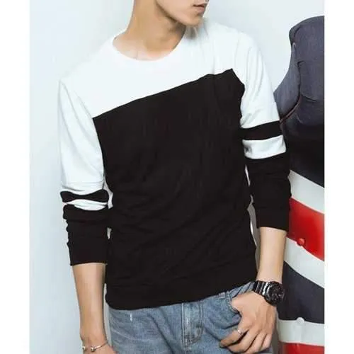 Round Neck Color Block Splicing Design Stylish Long Sleeve Men's Sweatshirt - White And Black Xl