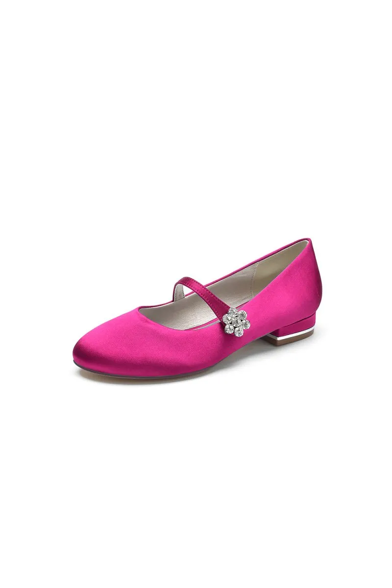 Round Toe Crystal Flower Flats