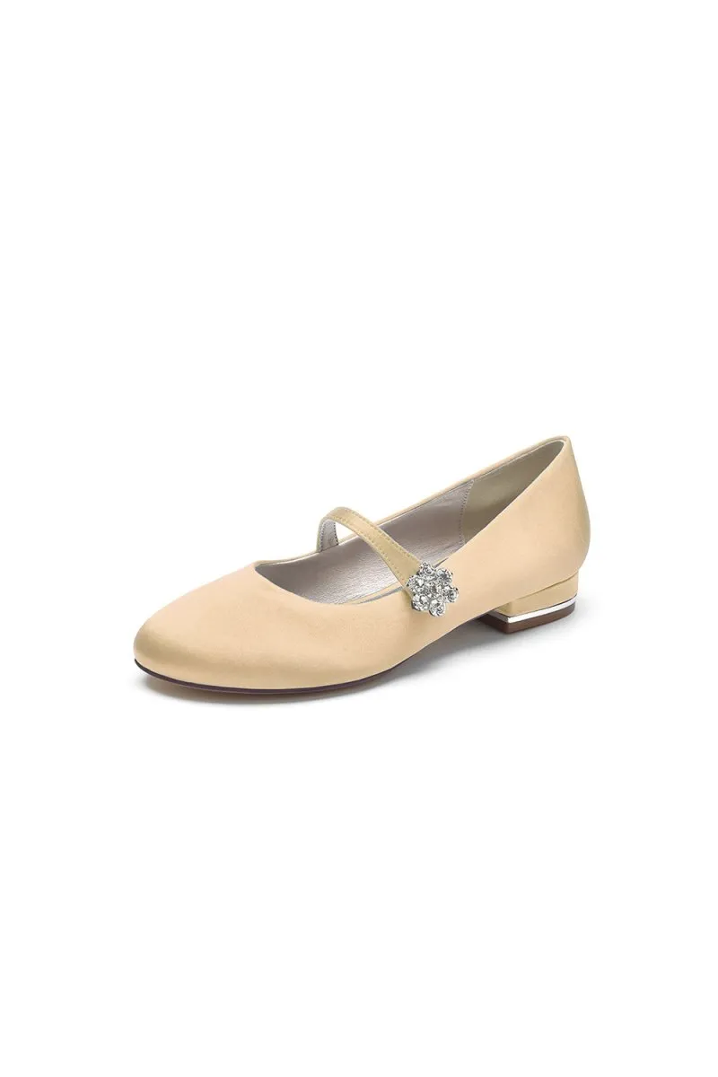 Round Toe Crystal Flower Flats