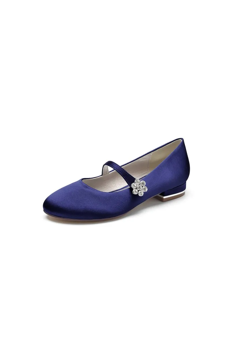 Round Toe Crystal Flower Flats