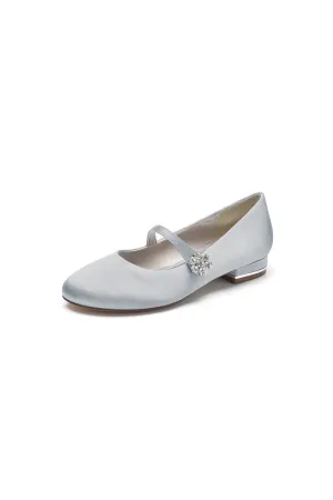 Round Toe Crystal Flower Flats