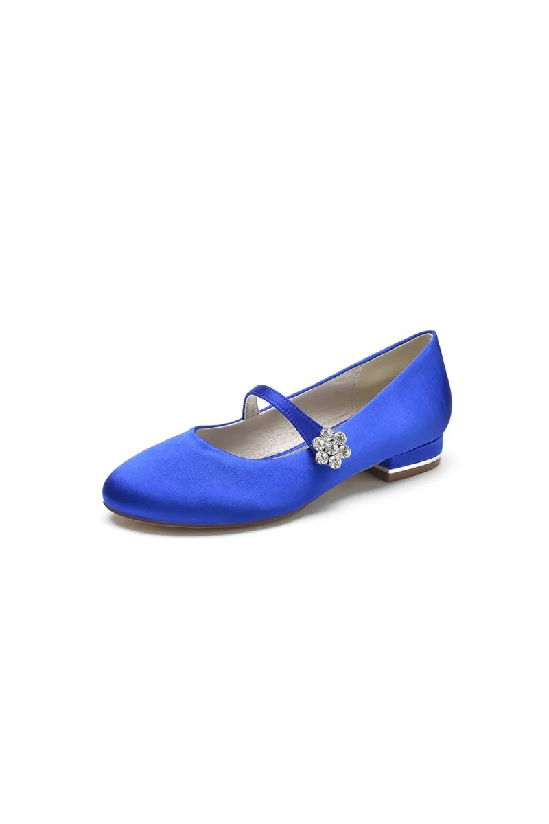Round Toe Crystal Flower Flats