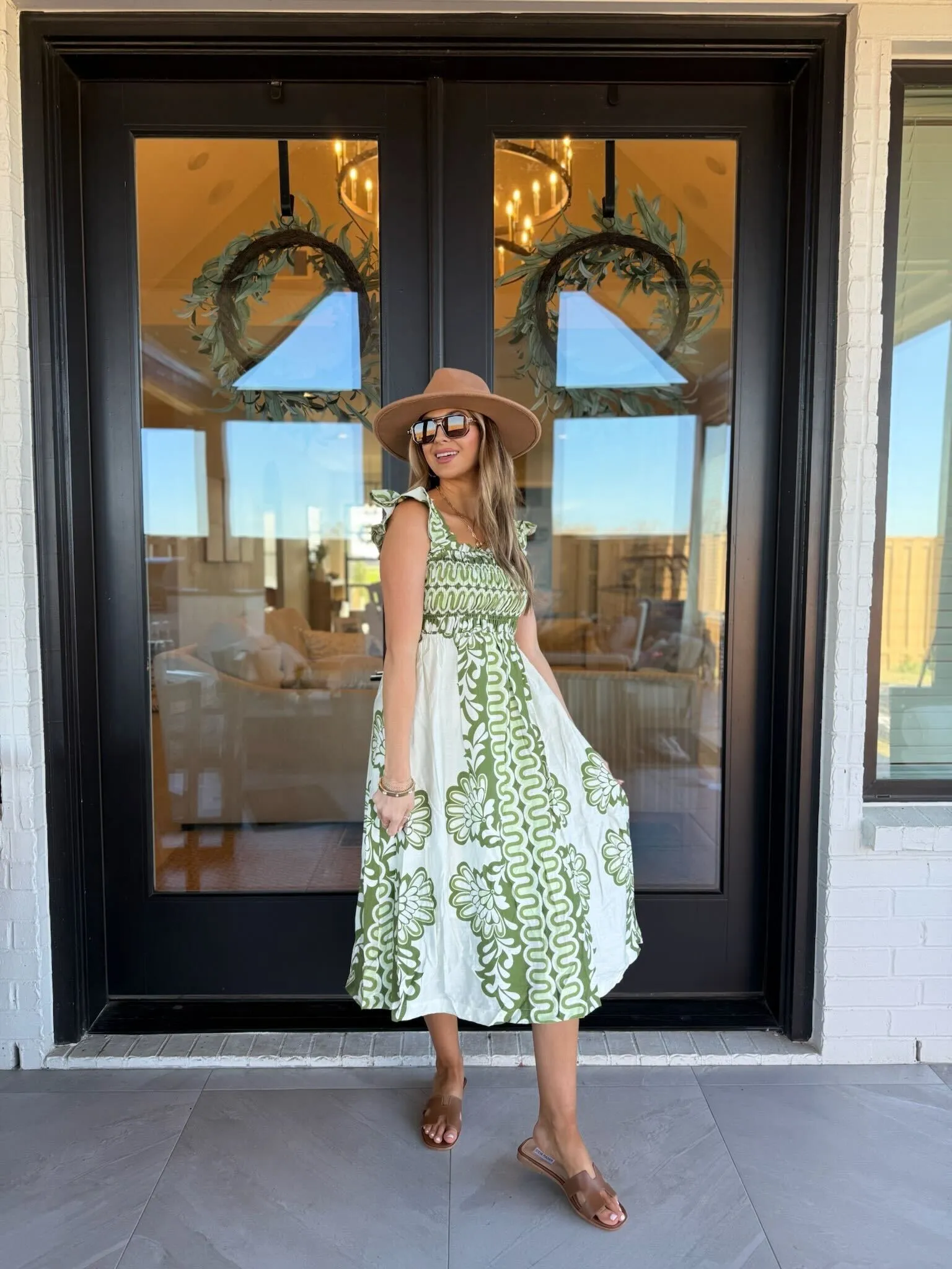 Sage Print A Line Midi Dress - FINAL SALE