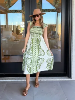 Sage Print A Line Midi Dress - FINAL SALE