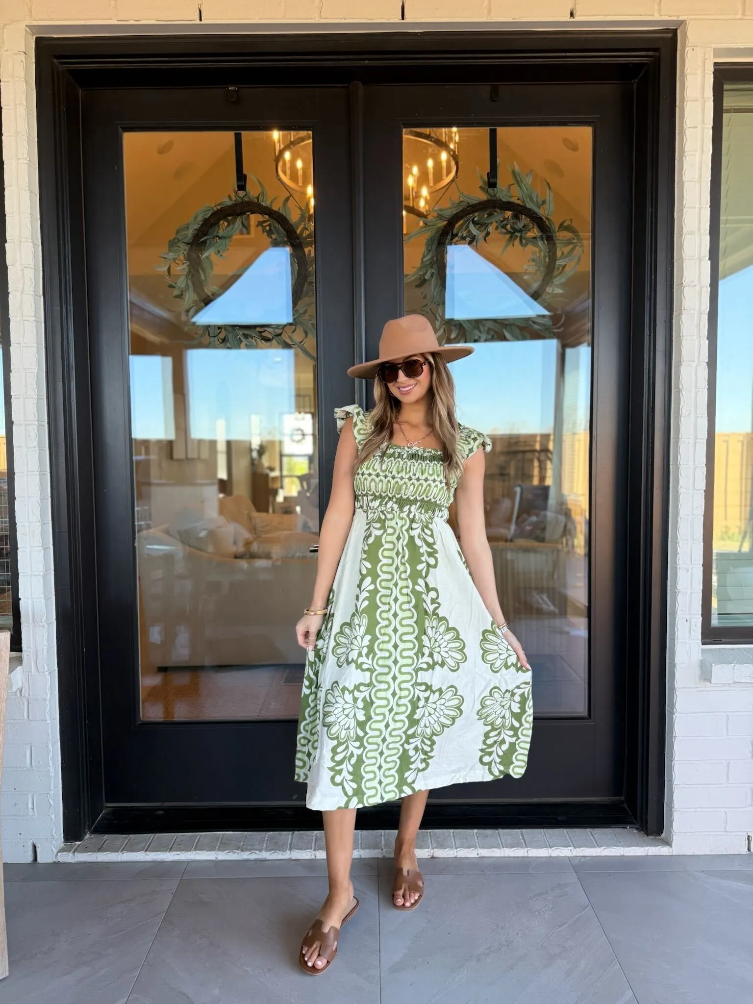 Sage Print A Line Midi Dress - FINAL SALE