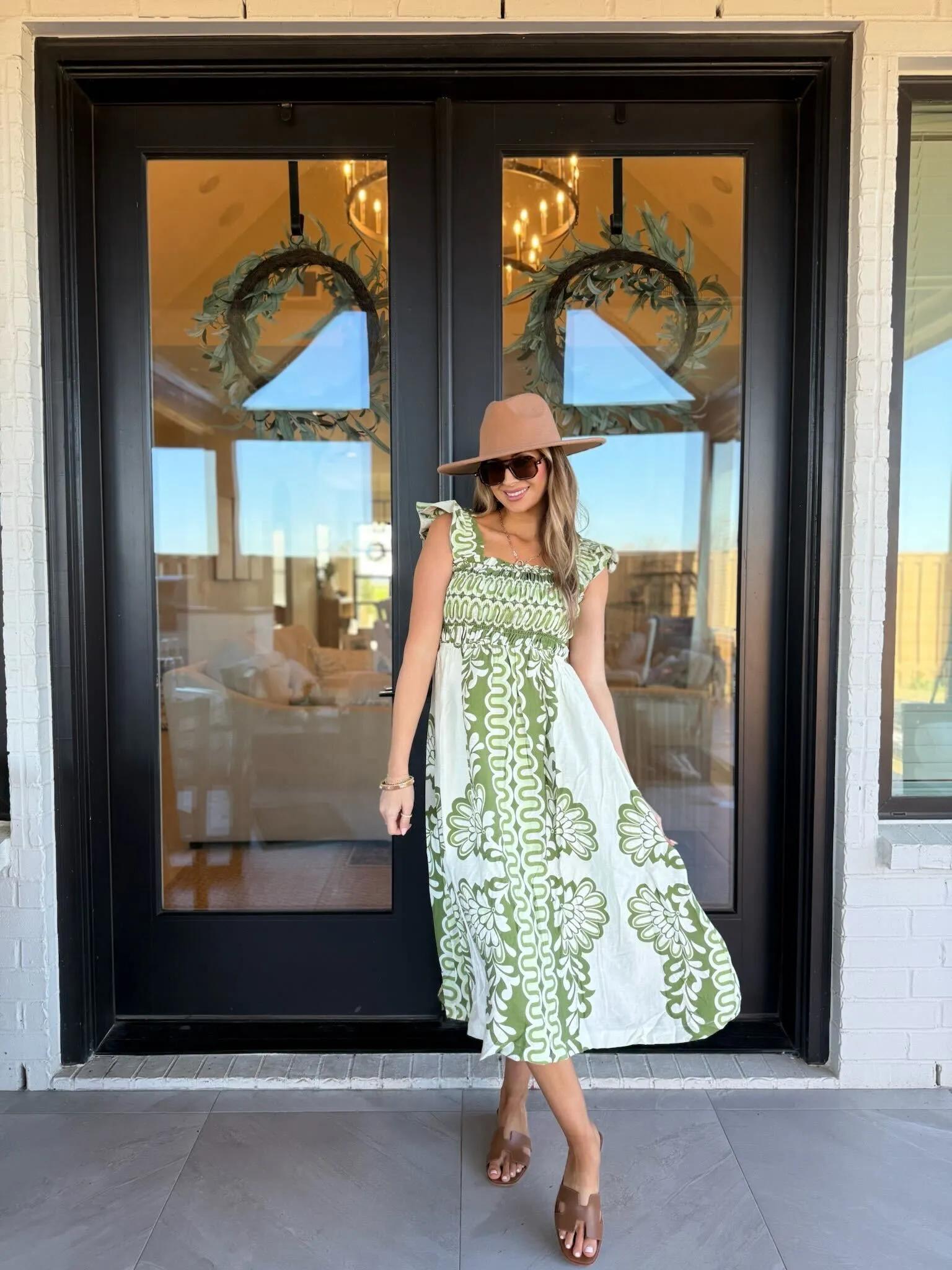 Sage Print A Line Midi Dress - FINAL SALE