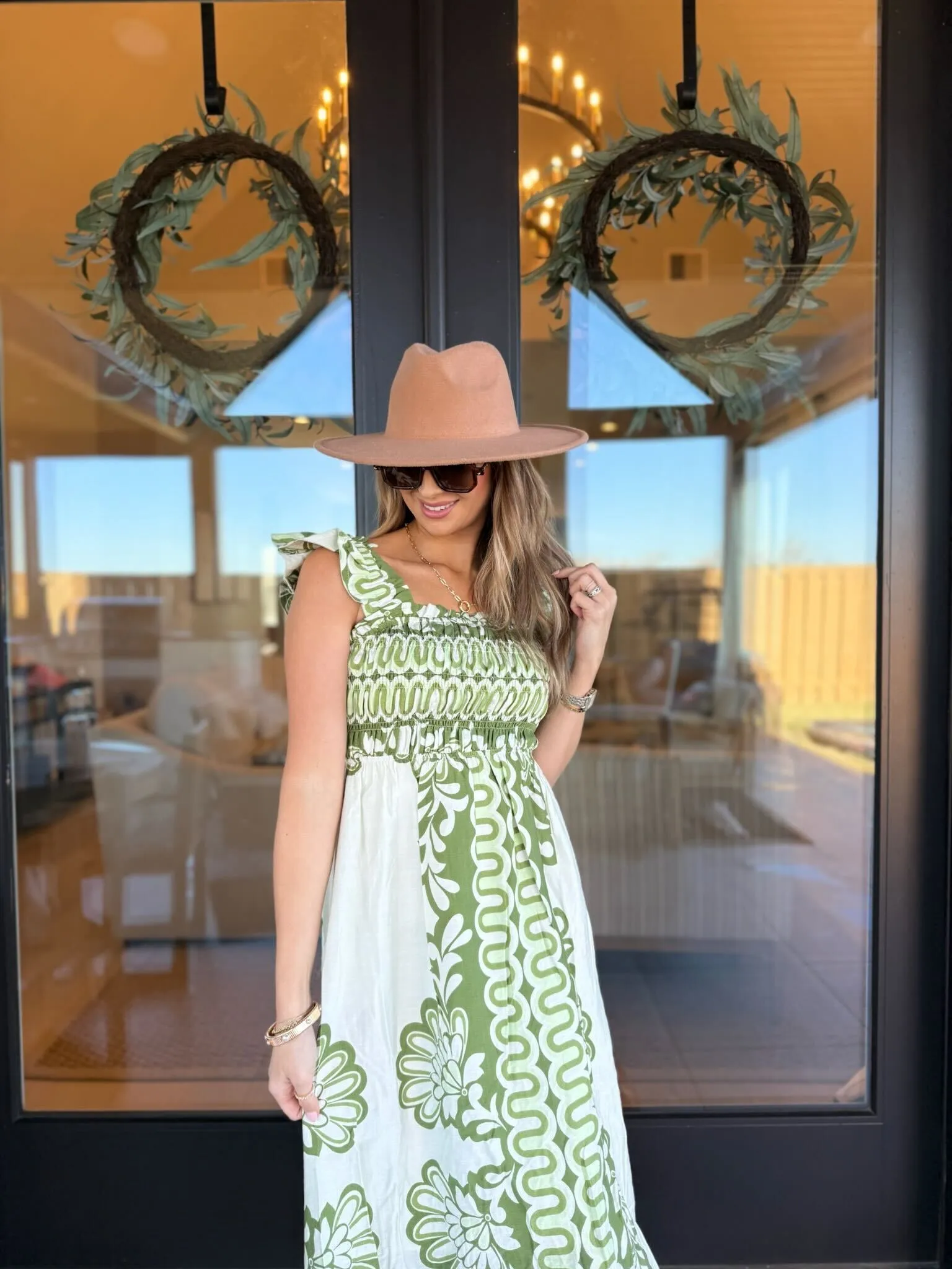 Sage Print A Line Midi Dress - FINAL SALE