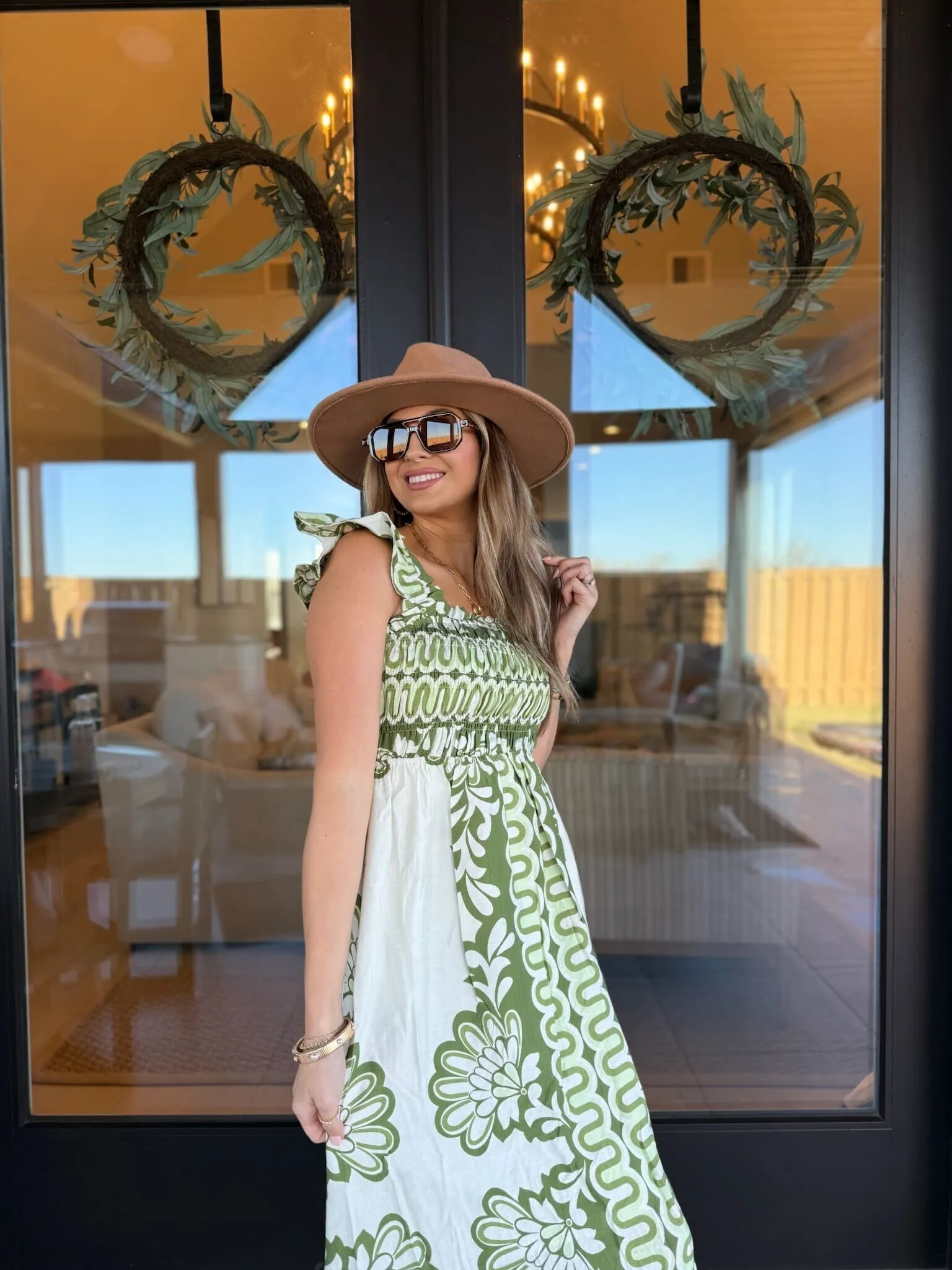 Sage Print A Line Midi Dress - FINAL SALE