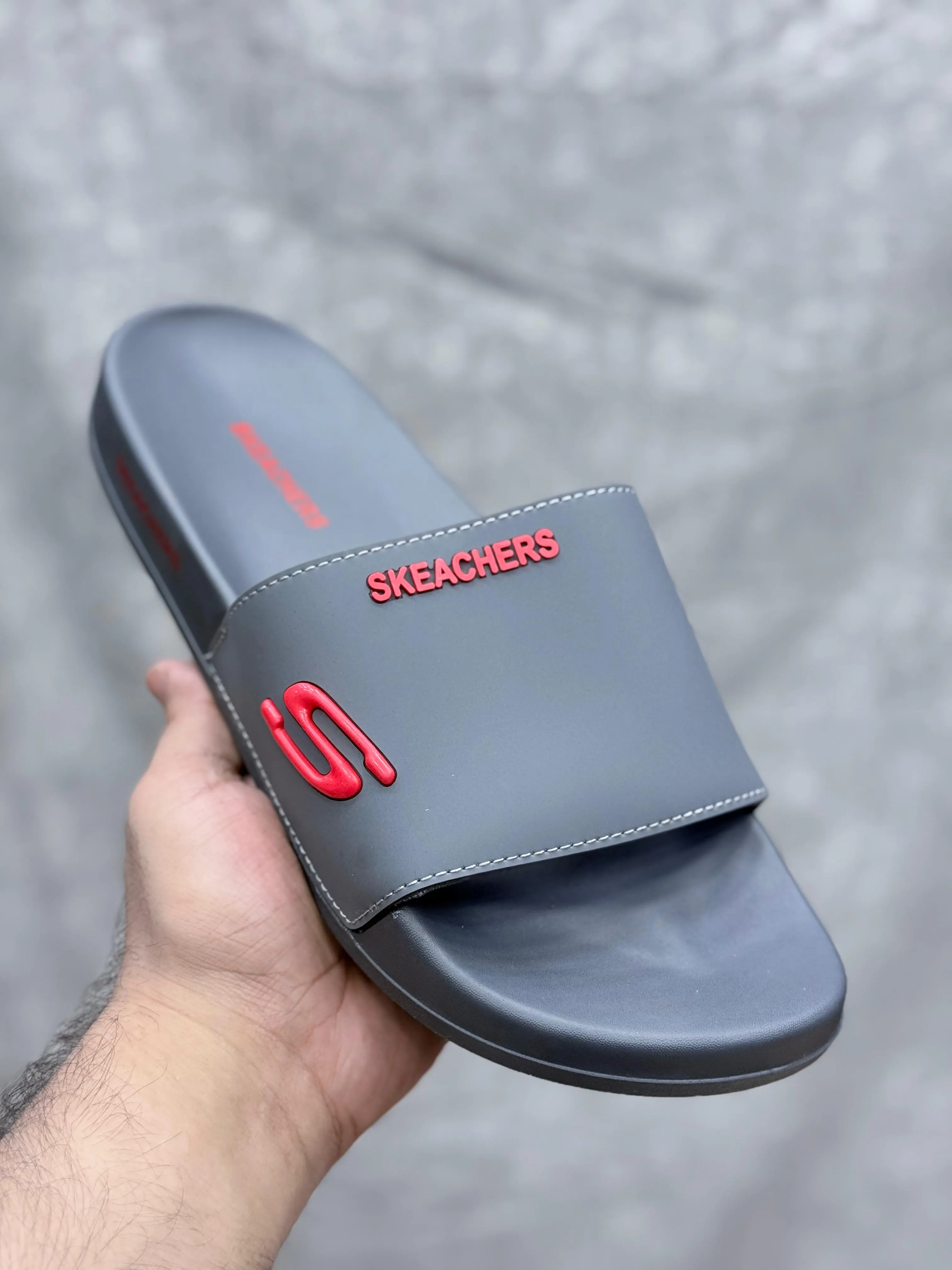 Skechers Slides-Grey Red