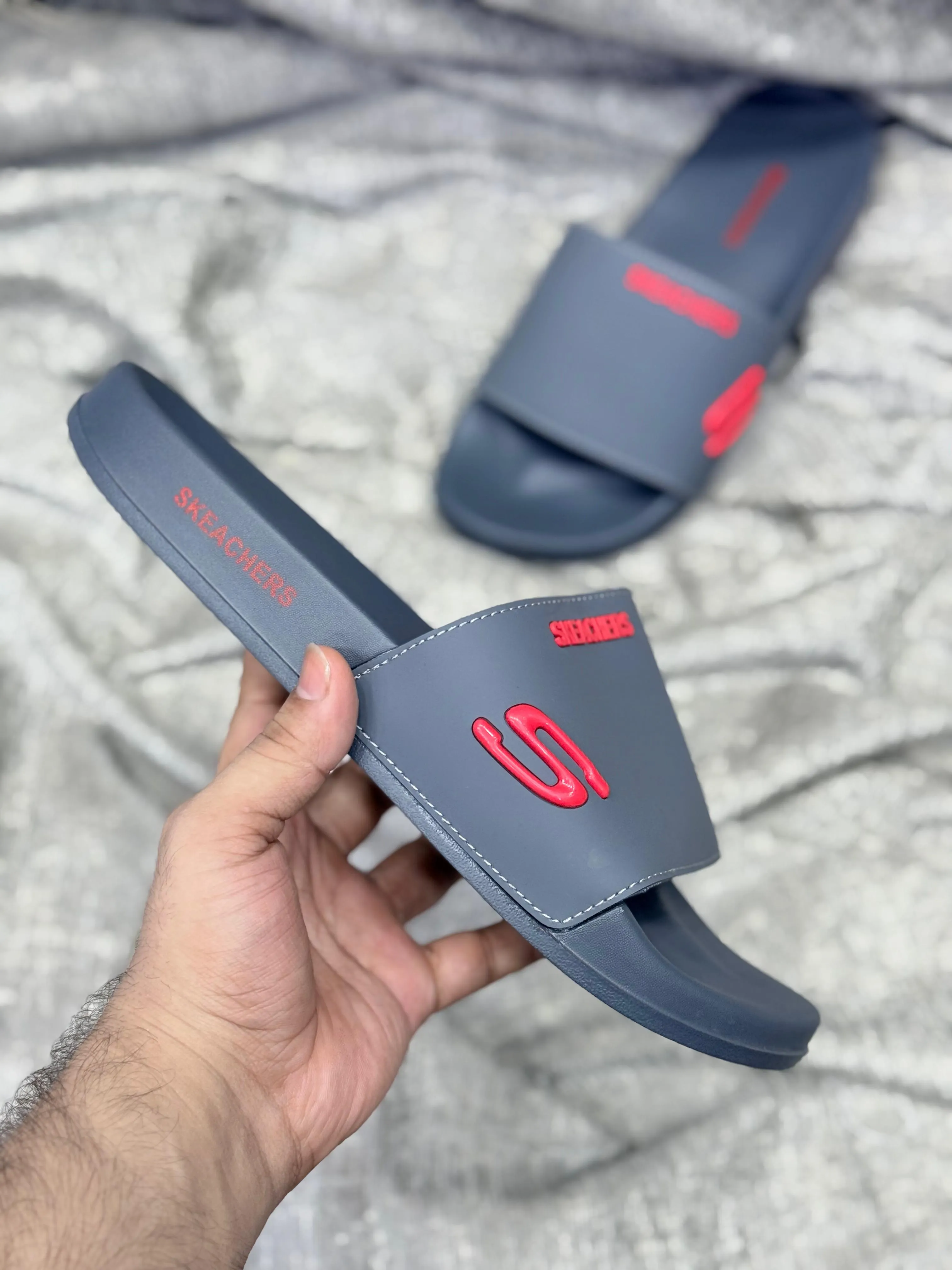 Skechers Slides-Grey Red