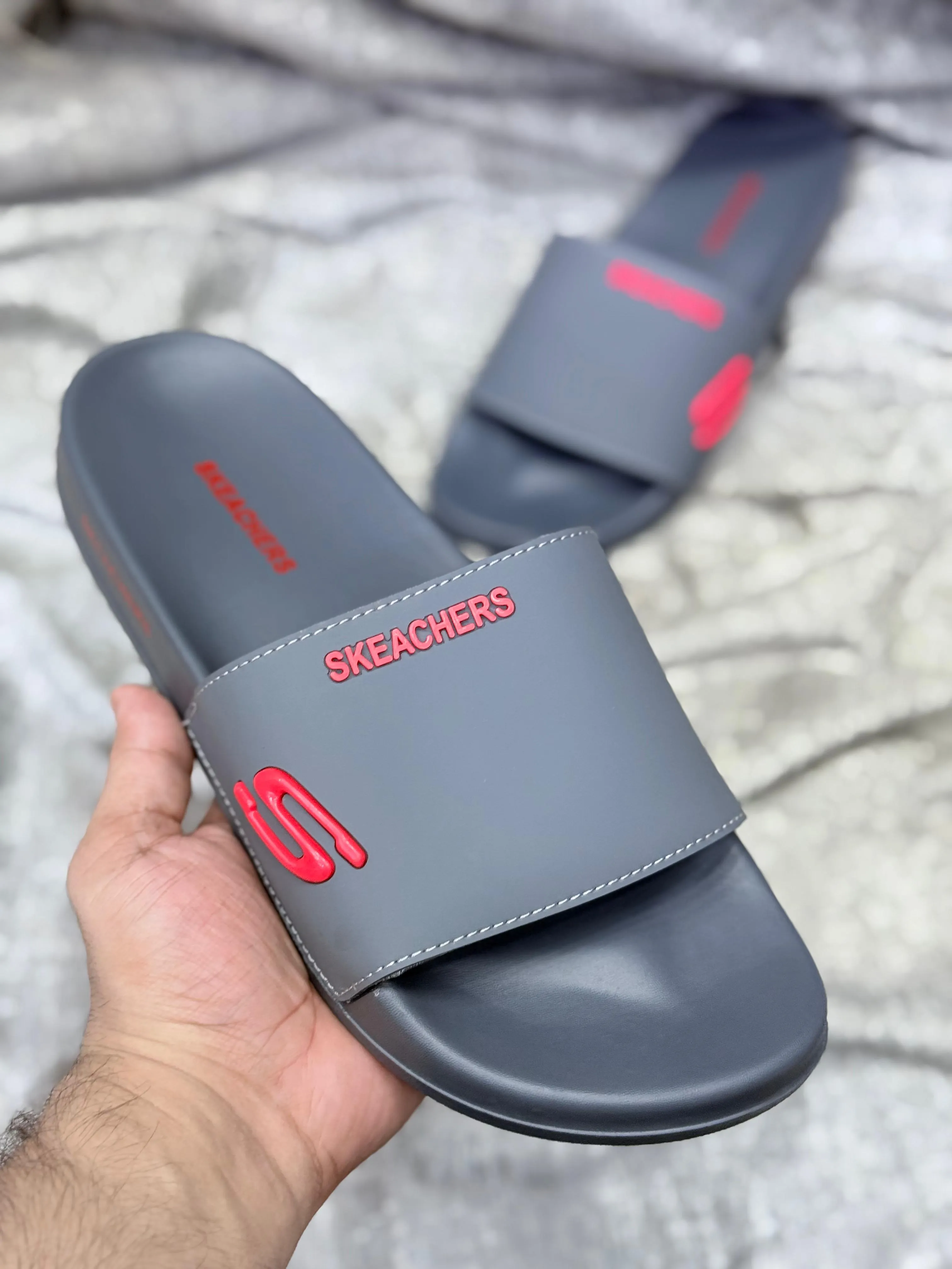 Skechers Slides-Grey Red